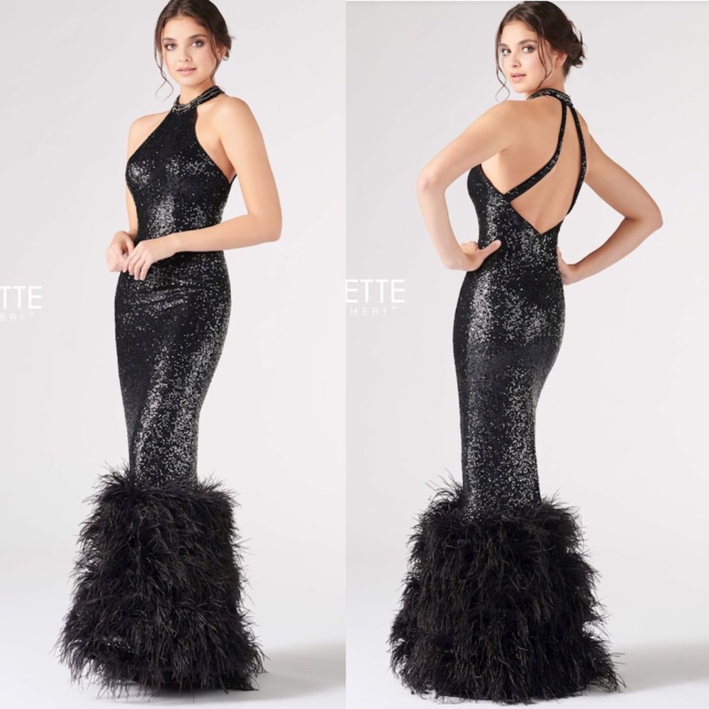 Colette for Mon Cheri Elegant Ostrich feather bottom gown